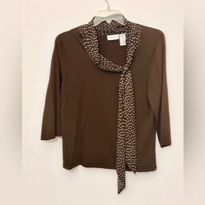 Jaclyn Smith, 3/4 Sleeve top, XL, scarf-style neckline w polka dots. P2P:22”-24”